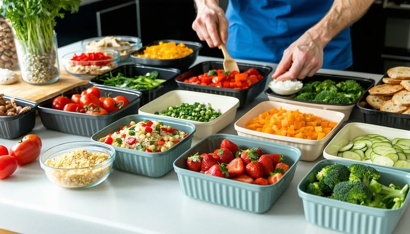 Athlete meal prepping with fresh ingredients using the Mangi app